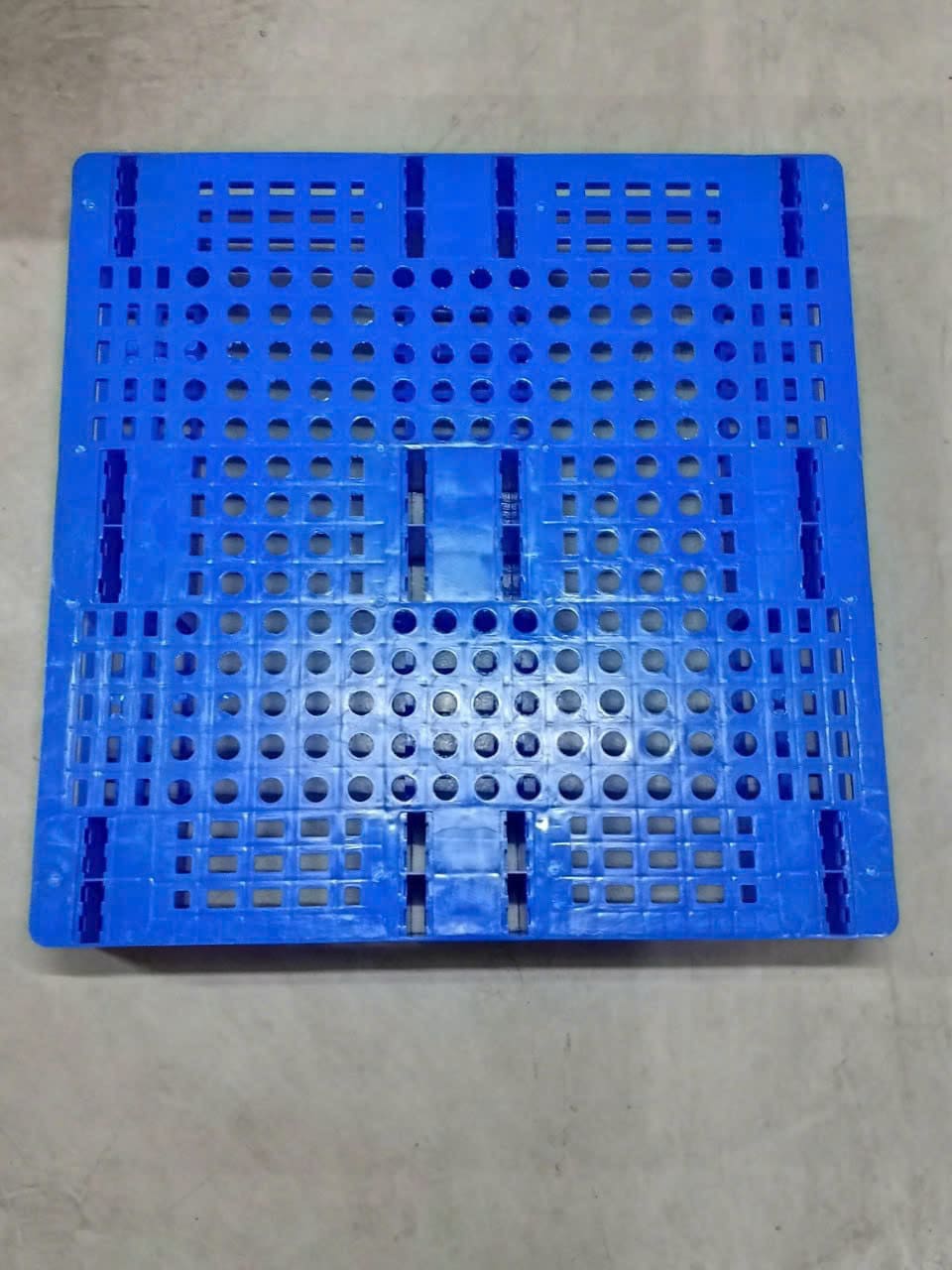Mặt trên pallet nhựa xanh dương mặt lưới lỗ tròn chịu lực