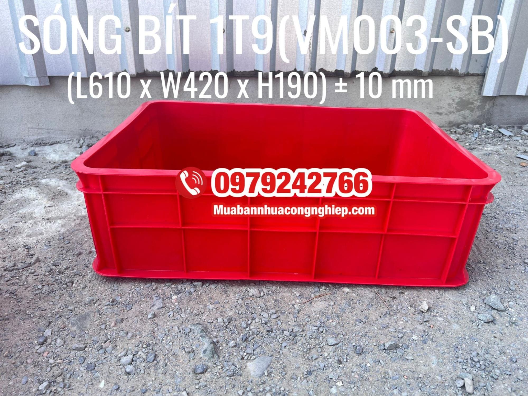 Thùng sóng bít 1T9 màu đỏ kích thước 610x420x190mm