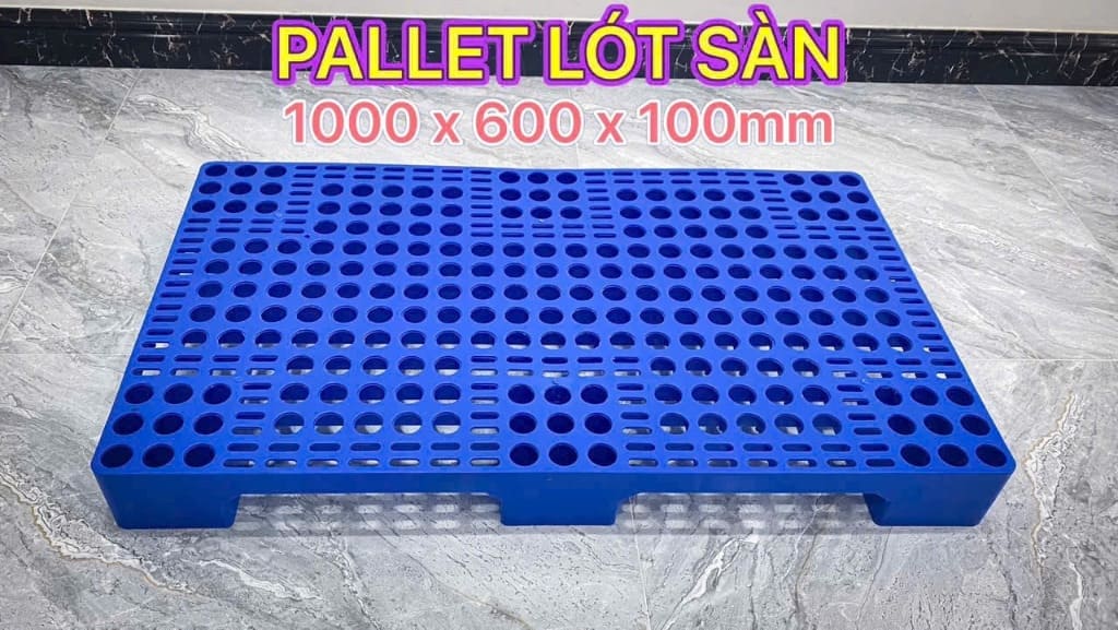 Tấm pallet lót sàn nhựa màu xanh kích thước 1000x600x100mm tại Pallet Nhựa Thịnh Phát