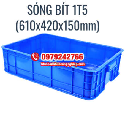Sóng nhựa bít 1T5 kích thước 610x420x150mm màu xanh dương