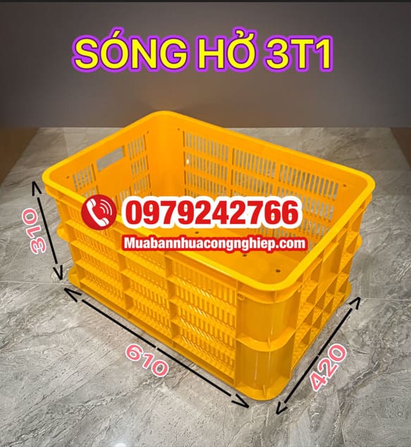 Sóng nhựa hở 3T1 kích thước 610x420x310mm màu vàng