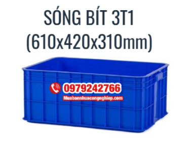 Sóng nhựa bít 3T1 màu xanh dương kích thước 610x420x310mm