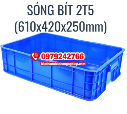 Sóng nhựa bít 2T5 màu xanh dương kích thước 610x420x250mm