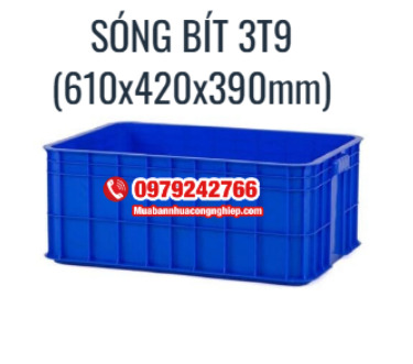 Sóng nhựa bít 3T9 màu xanh dương kích thước 610x420x390mm
