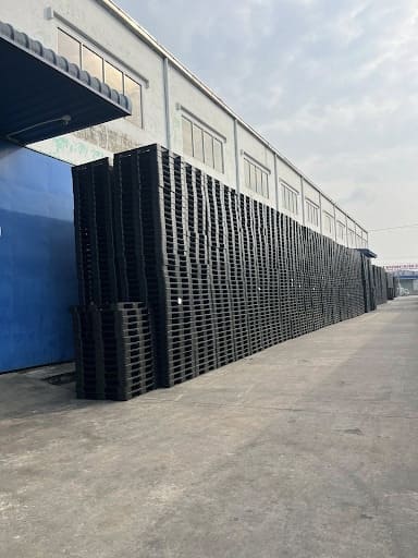 Kho bãi tập kết pallet nhựa đen số lượng lớn